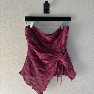 Urban Outfitters silence + noise ruched strapless top in deep berry